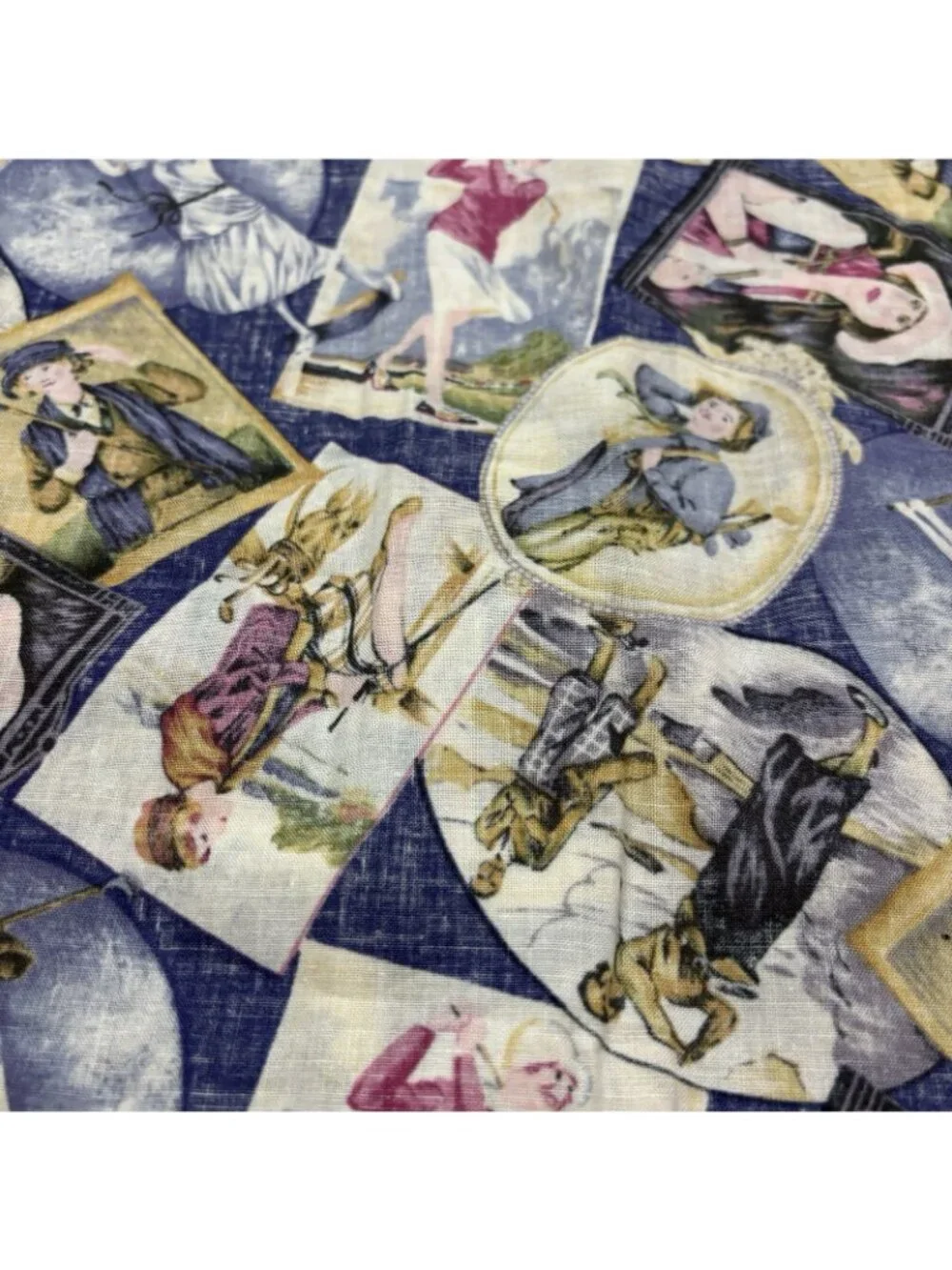 6 Yd X 44” Fabric Women Golf Flapper Vintage Blue Cotton Sewing Crafting Golfer